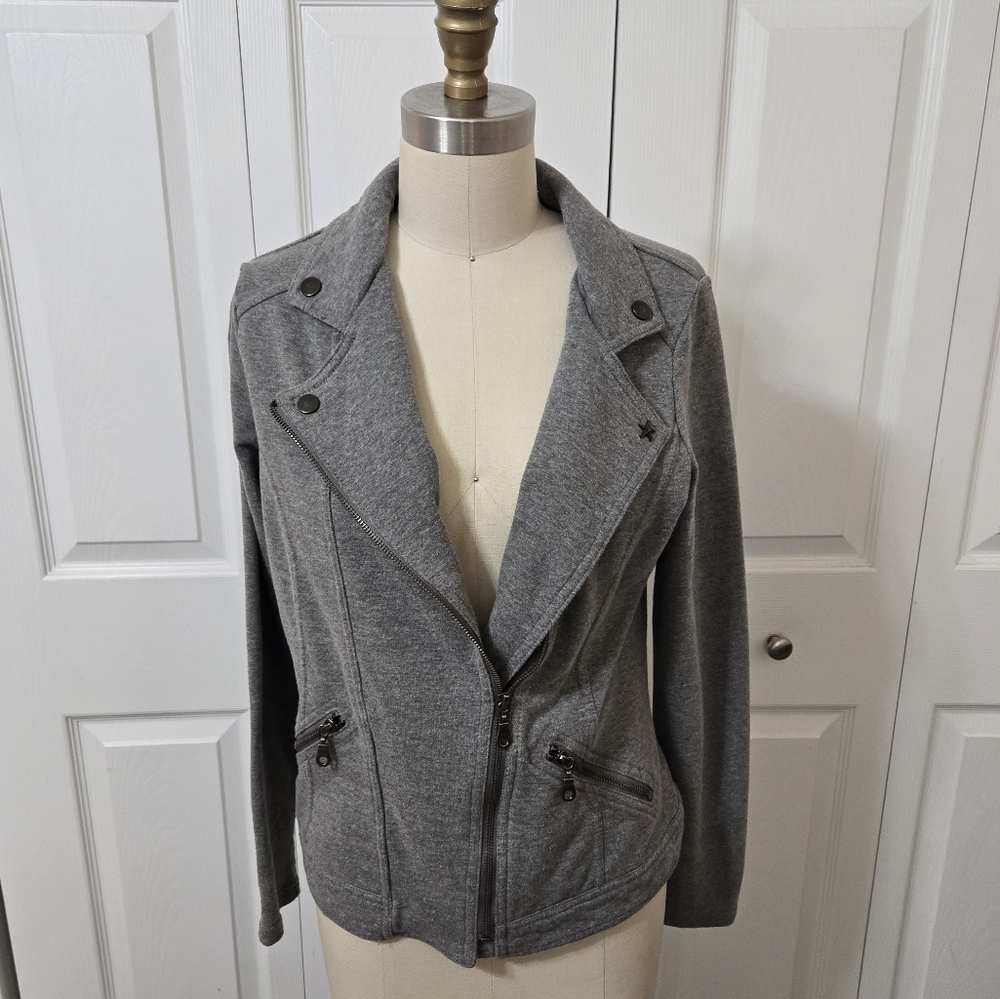 Gray Asymetrical Zip-Up Blazer Jacket, Sweatshirt, Pockets, Size Small, Like New